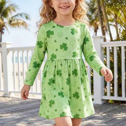 Girls Long Sleeve Dress A Line Casual Spring Fall Little Grass Print Dress for Little Girls Casual Party School in Kuwait