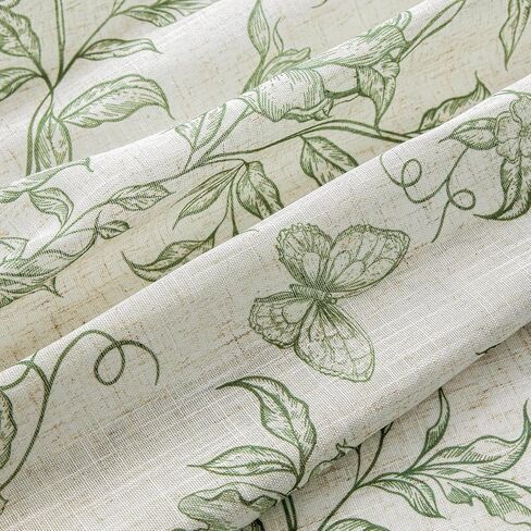 MEETSKY Green Floral Linen Curtains Farmhouse Vintage Patterned for Bedroom Living Room Semi Sheer Light Filtering Sage Flower Printed Cottage Core Drapes 84 Inches Long Back Tab, 2 Panels, 50" Wide in Saudi Arabia