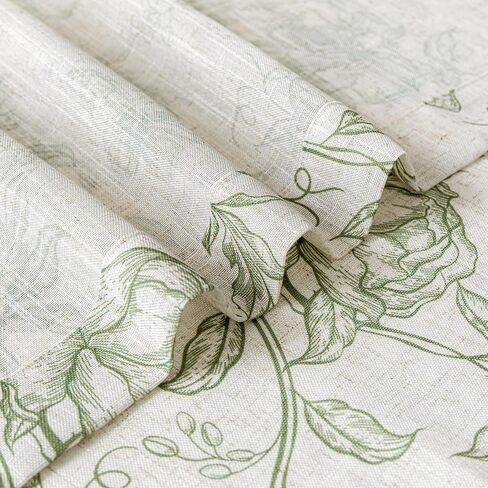 MEETSKY Green Floral Linen Curtains Farmhouse Vintage Patterned for Bedroom Living Room Semi Sheer Light Filtering Sage Flower Printed Cottage Core Drapes 84 Inches Long Back Tab, 2 Panels, 50" Wide in Saudi Arabia