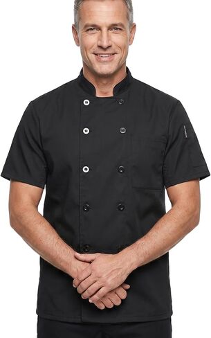 Unisex Chef Coat Lightweight Chef Jacket Black Short Sleeve Shirt Chef Uniform Costume for Kitchen Restaurant in Saudi Arabia