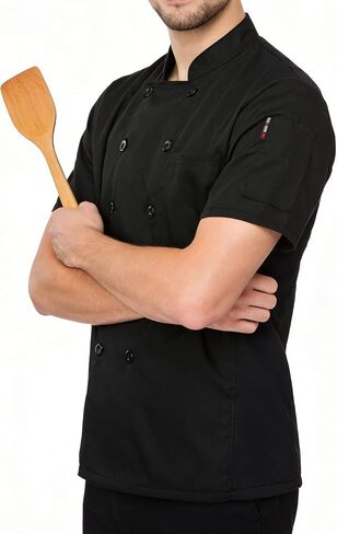 Unisex Chef Coat Lightweight Chef Jacket Black Short Sleeve Shirt Chef Uniform Costume for Kitchen Restaurant in Saudi Arabia