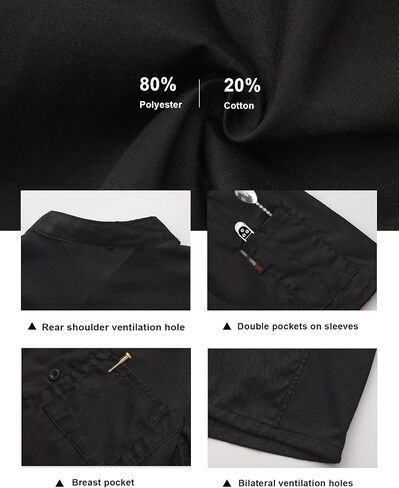 Unisex Chef Coat Lightweight Chef Jacket Black Short Sleeve Shirt Chef Uniform Costume for Kitchen Restaurant in Saudi Arabia