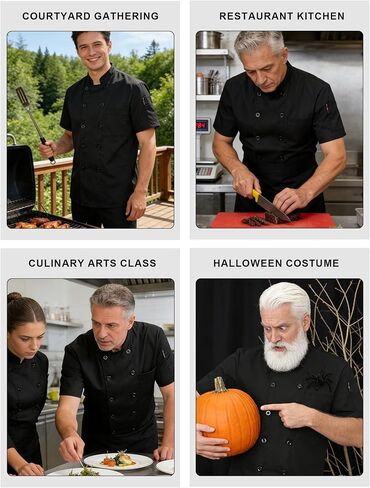 Unisex Chef Coat Lightweight Chef Jacket Black Short Sleeve Shirt Chef Uniform Costume for Kitchen Restaurant in Saudi Arabia