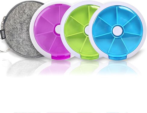 Pill Cases Weekly INVODA Pill Organizer 7 Day 3 Times Medicine Pill Dispenser Push Button Rotate Pill Planner with 7 Compartments in Kuwait