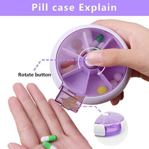 Pill Cases Weekly INVODA Pill Organizer 7 Day 3 Times Medicine Pill Dispenser Push Button Rotate Pill Planner with 7 Compartments in Kuwait