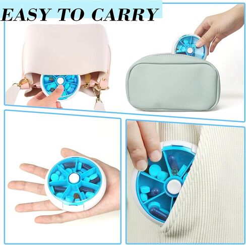 Pill Cases Weekly INVODA Pill Organizer 7 Day 3 Times Medicine Pill Dispenser Push Button Rotate Pill Planner with 7 Compartments in Kuwait