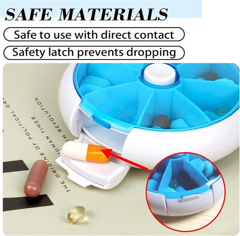 Pill Cases Weekly INVODA Pill Organizer 7 Day 3 Times Medicine Pill Dispenser Push Button Rotate Pill Planner with 7 Compartments in Kuwait