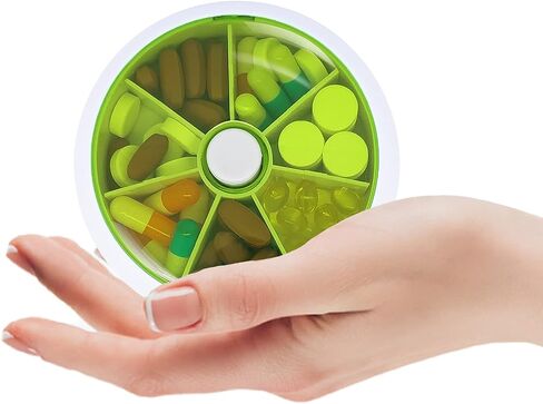 Pill Cases Weekly INVODA Pill Organizer 7 Day 3 Times Medicine Pill Dispenser Push Button Rotate Pill Planner with 7 Compartments in Kuwait