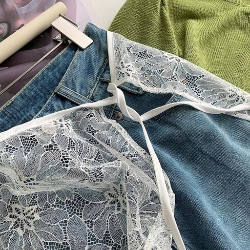 Women Korean Style Tie Up See Through Mesh Layering Apron Skirt Hollow Flower Lace Sheer Covering Overskirt Hip Scarf in Saudi Arabia