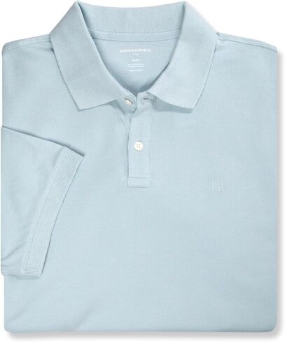 Banana Republic Mens 803392 Regular Fit Pique Mesh Organic Cotton Monogram Polo Shirt (Large Tall (LT), Frosted Windows Blue) in Saudi Arabia