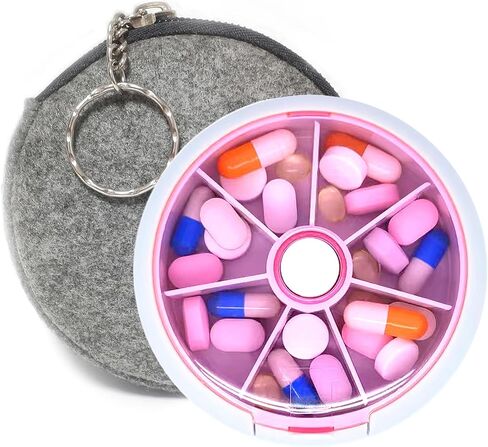Pill Cases Weekly INVODA Pill Organizer 7 Day 3 Times Medicine Pill Dispenser Push Button Rotate Pill Planner with 7 Compartments in Kuwait