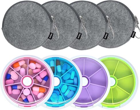 Pill Cases Weekly INVODA Pill Organizer 7 Day 3 Times Medicine Pill Dispenser Push Button Rotate Pill Planner with 7 Compartments in Kuwait