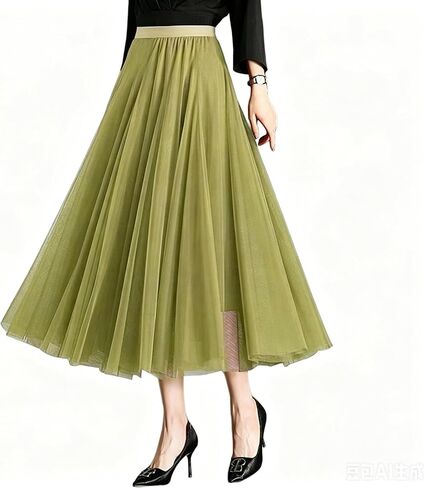 Womens Tulle Midi/Long Skirt Elastic High Waist A-Line Flowy Mesh Tutu Skirt 3-Layer Large Hem Maxi Skirt for Wedding Daily in Saudi Arabia