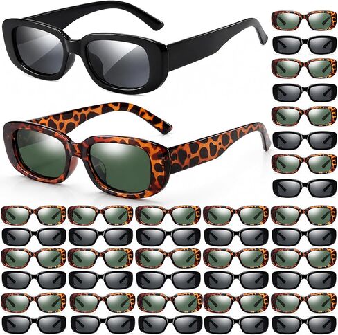 Relaxweex 40 Pack Y2k Sunglasses Bulk for Women Men Rectangle Sun Glasses 90s Retro Accessories for Wedding Party Photo Props(Black, leopard Green) in Kuwait