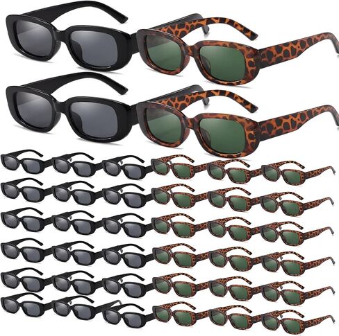 Relaxweex 40 Pack Y2k Sunglasses Bulk for Women Men Rectangle Sun Glasses 90s Retro Accessories for Wedding Party Photo Props(Black, leopard Green) in Kuwait