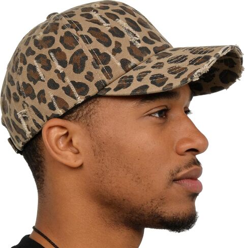 IZUS Distressed Baseball Hats for Women Men Leopard Pattern Trucker Hat Cotton-Scratch-Brim Hip Hop Caps Fashion Dad Cap in Kuwait
