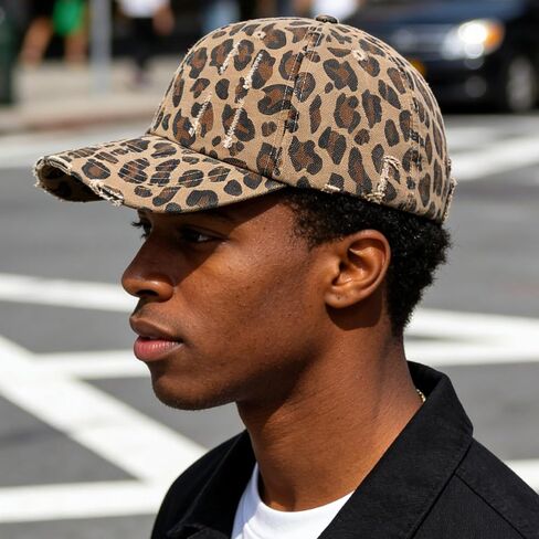IZUS Distressed Baseball Hats for Women Men Leopard Pattern Trucker Hat Cotton-Scratch-Brim Hip Hop Caps Fashion Dad Cap in Kuwait