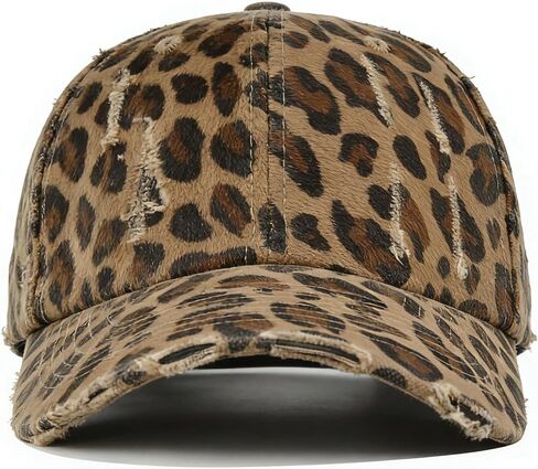IZUS Distressed Baseball Hats for Women Men Leopard Pattern Trucker Hat Cotton-Scratch-Brim Hip Hop Caps Fashion Dad Cap in Kuwait