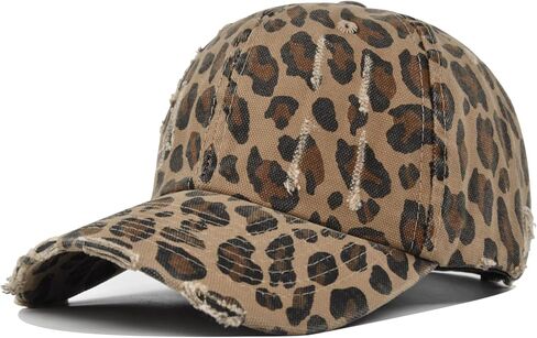 IZUS Distressed Baseball Hats for Women Men Leopard Pattern Trucker Hat Cotton-Scratch-Brim Hip Hop Caps Fashion Dad Cap in Kuwait