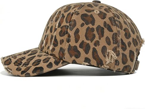 IZUS Distressed Baseball Hats for Women Men Leopard Pattern Trucker Hat Cotton-Scratch-Brim Hip Hop Caps Fashion Dad Cap in Kuwait