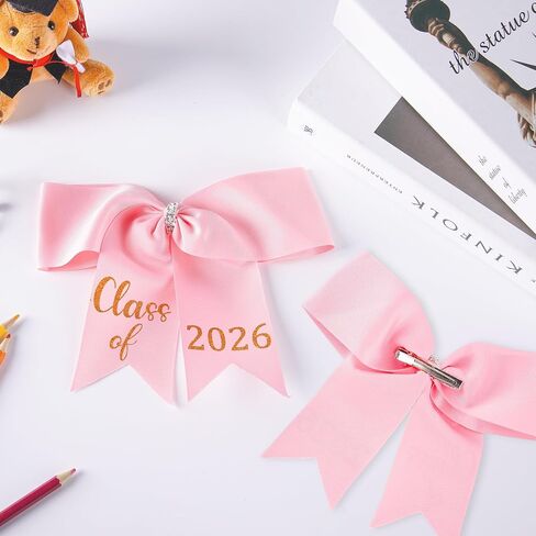 Romart Pink Graduation Cap Bow 2026 for Girls, Class of 2026 Hair Bow Cap Accessory, Glitter Look Grad Headband Decoration for Middle School High School College Commencement in Saudi Arabia