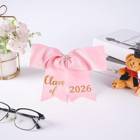 Romart Pink Graduation Cap Bow 2026 for Girls, Class of 2026 Hair Bow Cap Accessory, Glitter Look Grad Headband Decoration for Middle School High School College Commencement in Saudi Arabia