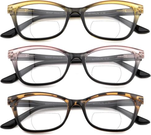 HIYANJN Bifocal Reading Glasses for Women,3 Pack Clear Top Readers with Spring Hinges, Stylish Gradient Small Cat Eye Frame in Saudi Arabia