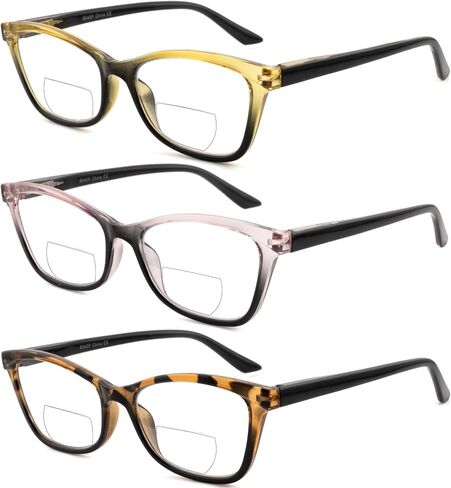 HIYANJN Bifocal Reading Glasses for Women,3 Pack Clear Top Readers with Spring Hinges, Stylish Gradient Small Cat Eye Frame in Saudi Arabia