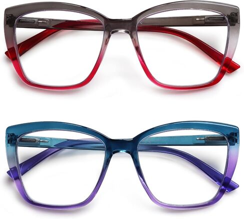 Henotin Reading Glasses for Women, 2 pack Fashion Oversized Blue Light Readers for Women, Spring Hinge Cat Eye Glasses in Saudi Arabia