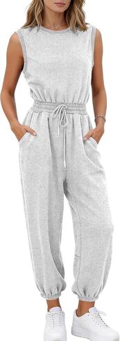 COZYPOIN Womens Jumpsuits Casual Sleeveless Drawstring Summer Romper 8 Points Length Pants One Piece Outfits with Pocket 2026(LightGrey-S) in Saudi Arabia
