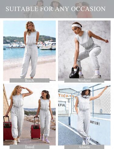 COZYPOIN Womens Jumpsuits Casual Sleeveless Drawstring Summer Romper 8 Points Length Pants One Piece Outfits with Pocket 2026(LightGrey-S) in Saudi Arabia