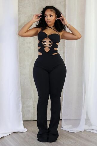 Sexy Romper for Women Sleeveless Hollow out Halter Jumpsuit Party Club Black Clothes in Saudi Arabia