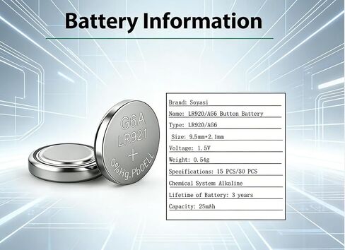 30-Pack AG6 Button Cell Batteries, 1.5V Alkaline Type - Compatible with 371, 370, SR920SW, LR920, LR921, SR927, 171, L921, LR69 Models, Ideal for Watches and Daily Electronic Devices in Saudi Arabia