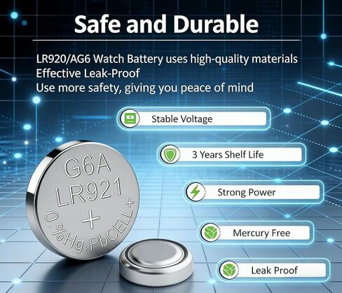 30-Pack AG6 Button Cell Batteries, 1.5V Alkaline Type - Compatible with 371, 370, SR920SW, LR920, LR921, SR927, 171, L921, LR69 Models, Ideal for Watches and Daily Electronic Devices in Saudi Arabia