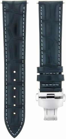 حزام ساعة جلدي من Ewatchparts مقاس 20 مم متوافق مع مشبك Baume Mercier 10082 10083 10064 باللون الأزرق الداكن مع خياطة بيضاء in Kuwait