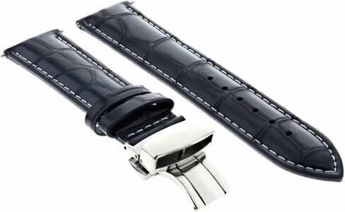 حزام ساعة جلدي من Ewatchparts مقاس 20 مم متوافق مع مشبك Baume Mercier 10082 10083 10064 باللون الأزرق الداكن مع خياطة بيضاء in Kuwait