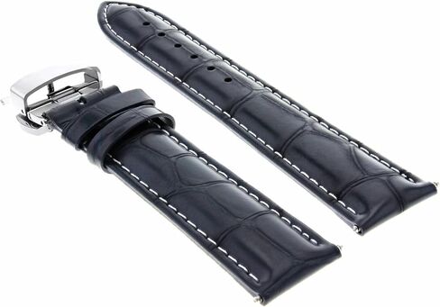 حزام ساعة جلدي من Ewatchparts مقاس 20 مم متوافق مع مشبك Baume Mercier 10082 10083 10064 باللون الأزرق الداكن مع خياطة بيضاء in Kuwait