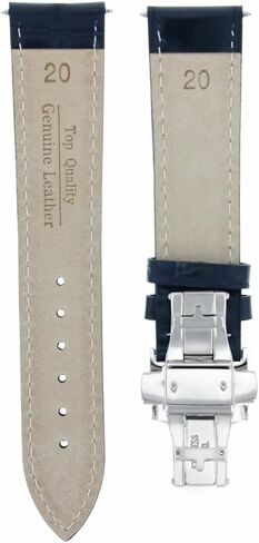 حزام ساعة جلدي من Ewatchparts مقاس 20 مم متوافق مع مشبك Baume Mercier 10082 10083 10064 باللون الأزرق الداكن مع خياطة بيضاء in Kuwait