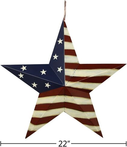 E-view Metal American Flag Barn Star Decor Patriotic Mounted 3D Wall Art July of 4th Decoration 22" in Saudi Arabia