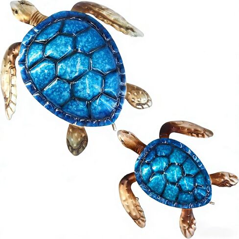Set of 2 Metal Sea Turtle Wall Decor - Hand-Painted 3D Ocean Art, Rust-Resistant Coastal Wall Art for Beach Room Decor, Bathroom,Pool, Patio, Garden - Perfect Beach Wall Art & Sea Turtle Bathroom Decor in Saudi Arabia