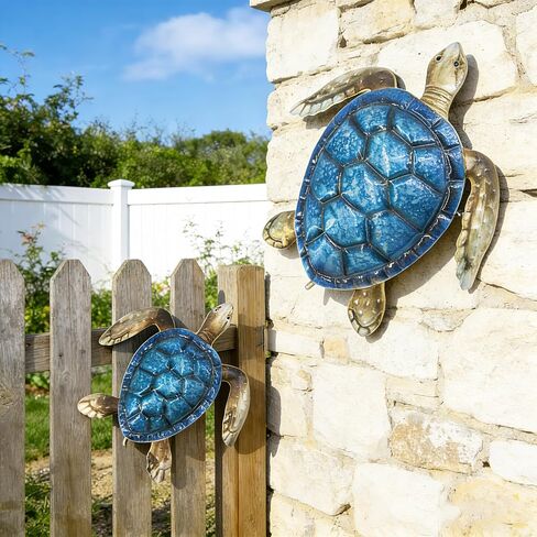 Set of 2 Metal Sea Turtle Wall Decor - Hand-Painted 3D Ocean Art, Rust-Resistant Coastal Wall Art for Beach Room Decor, Bathroom,Pool, Patio, Garden - Perfect Beach Wall Art & Sea Turtle Bathroom Decor in Saudi Arabia