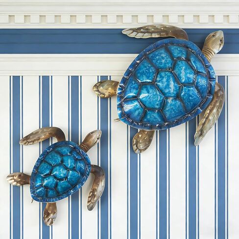 Set of 2 Metal Sea Turtle Wall Decor - Hand-Painted 3D Ocean Art, Rust-Resistant Coastal Wall Art for Beach Room Decor, Bathroom,Pool, Patio, Garden - Perfect Beach Wall Art & Sea Turtle Bathroom Decor in Saudi Arabia