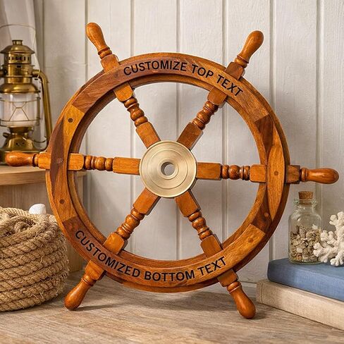 Personalized Nautical Wooden Ship Wheel, Custom Size (12 – 36 Inch), Handcrafted Captain Steering Wheel with Brass Center, Pirate's Boat Wheels, Wall Hanging Ship Wheel for Home, Office & Marine Décor in Saudi Arabia