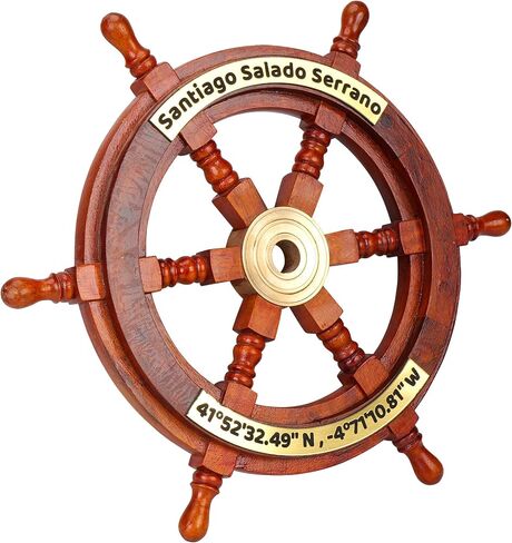 Personalized Nautical Wooden Ship Wheel, Custom Size (12 – 36 Inch), Handcrafted Captain Steering Wheel with Brass Center, Pirate's Boat Wheels, Wall Hanging Ship Wheel for Home, Office & Marine Décor in Saudi Arabia