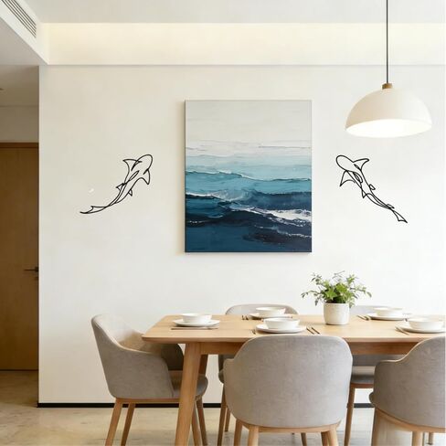 JBCHUCI Metal Fish Wall Art Nautical Decor Set of 2, Abstract Line Iron Shark Wall Sculptures for Coastal Living Room, Bathroom, Bedroom - Ocean Themed Home Decor Housewarming Gift in Saudi Arabia