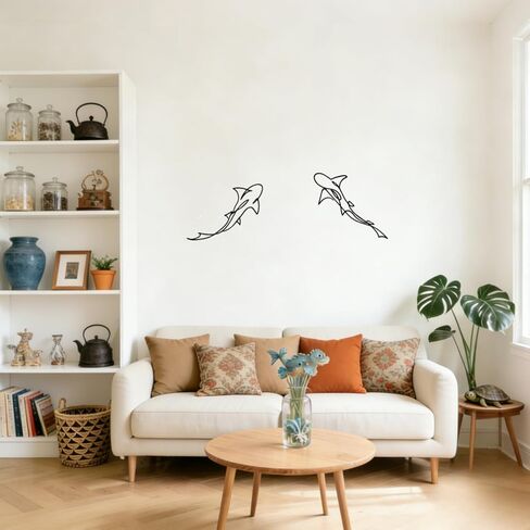 JBCHUCI Metal Fish Wall Art Nautical Decor Set of 2, Abstract Line Iron Shark Wall Sculptures for Coastal Living Room, Bathroom, Bedroom - Ocean Themed Home Decor Housewarming Gift in Saudi Arabia