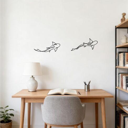 JBCHUCI Metal Fish Wall Art Nautical Decor Set of 2, Abstract Line Iron Shark Wall Sculptures for Coastal Living Room, Bathroom, Bedroom - Ocean Themed Home Decor Housewarming Gift in Saudi Arabia
