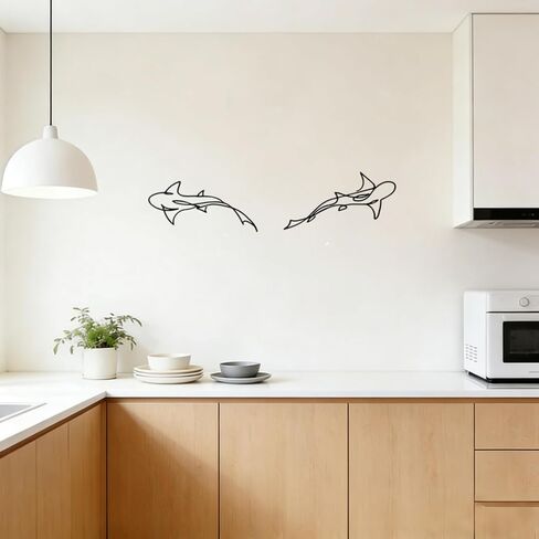 JBCHUCI Metal Fish Wall Art Nautical Decor Set of 2, Abstract Line Iron Shark Wall Sculptures for Coastal Living Room, Bathroom, Bedroom - Ocean Themed Home Decor Housewarming Gift in Saudi Arabia