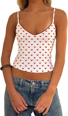 Womens Polka Dots V Neck Camisole Tops Sleeveless Fitted Y2K Tank Top Cami Teen Girls Summer Going Out Tops in Saudi Arabia