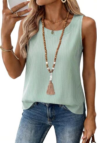 قمصان Rapbin النسائية الصيفية بدون أكمام للنساء، قمصان قطنية كتانية للنساء، قمصان ربيعية بدون أكمام برقبة دائرية in Kuwait